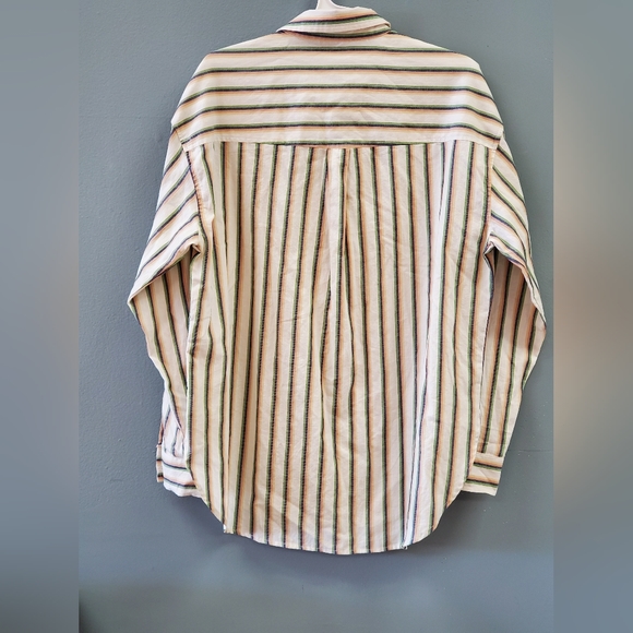 Women's Long Sleeve Oversized Button-Down Shirt -Striped - Picture 2 of 5